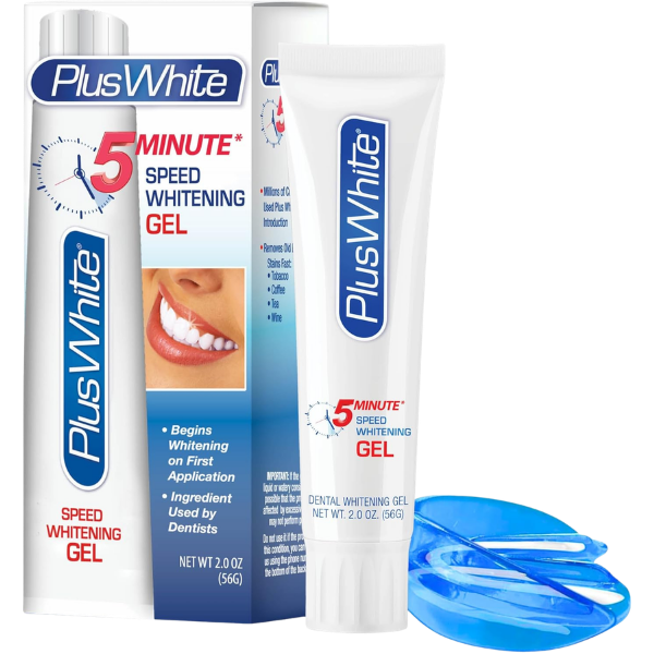 Plus White Gel Kit - 5 Minute Speed Whitening Gel & Comfort Fit Mouth Tray for Professional Teeth Whitening - Dentist Approved Ingredients for Oral Whitening